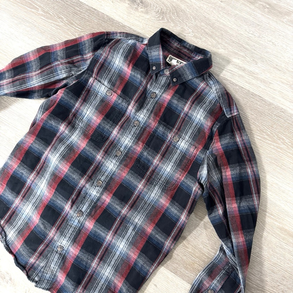 Duluth Trading Black Red Grey Plaid Pocket‎ Flannel Shirt Men's L